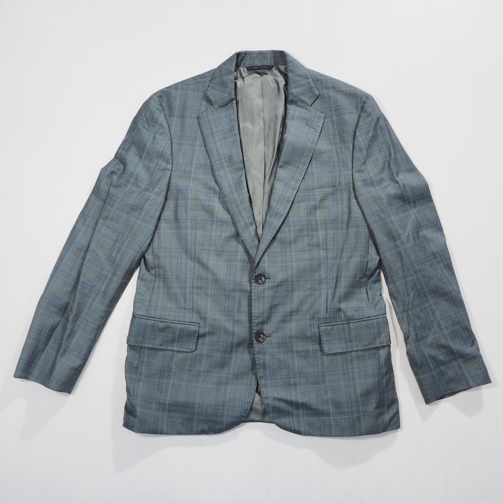 Brooks Brothers Sport Coat Men 40R Gray Blue Plaid Italian Wool Zignone Blazer